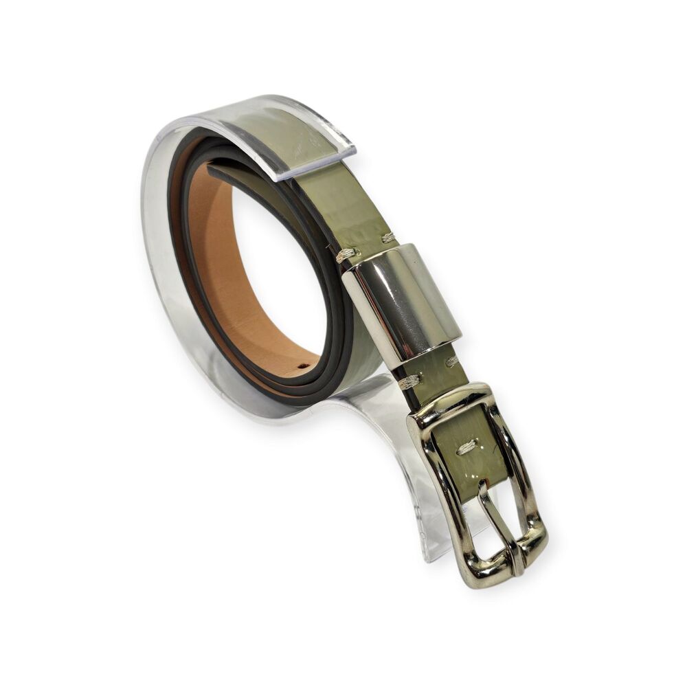 Armani Collezioni Italian Leather Belt Sage Green Silver Buckle Women's 46 EUC